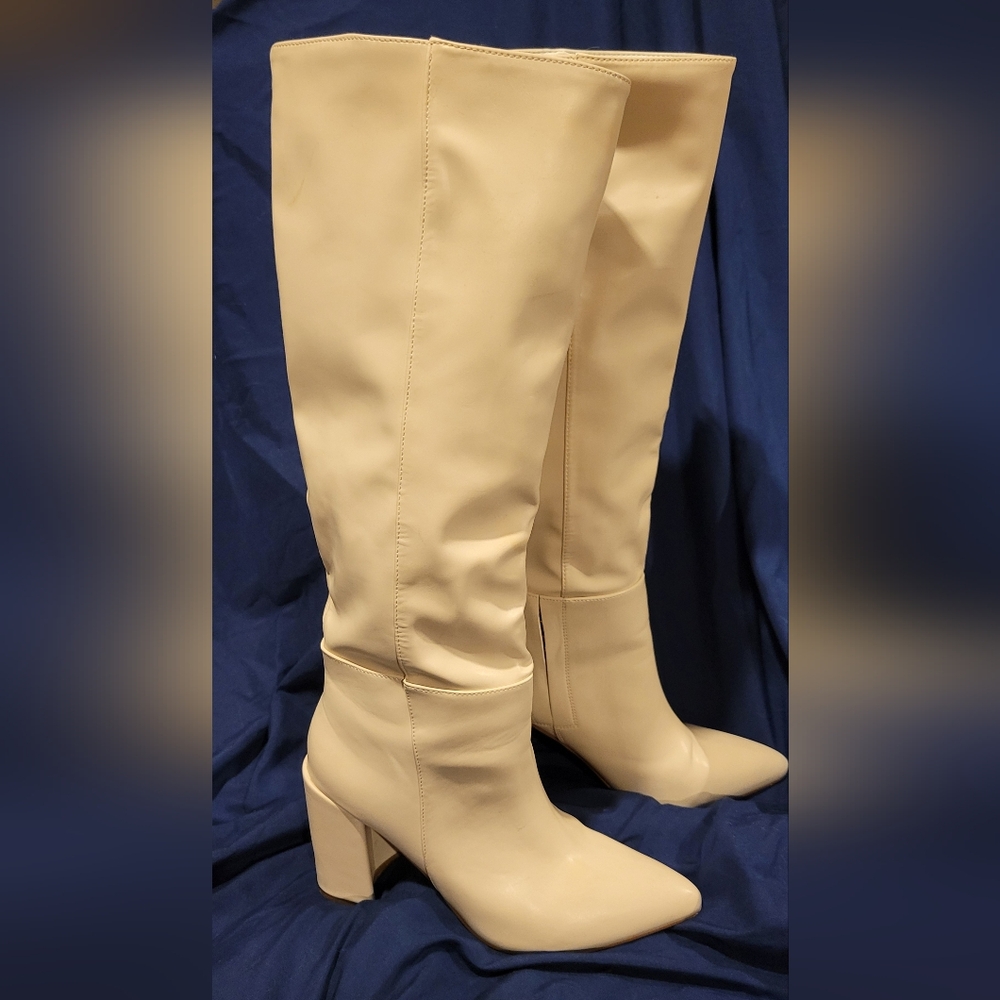 Lulu's Cream Over-the-Knee Block Heel Boots